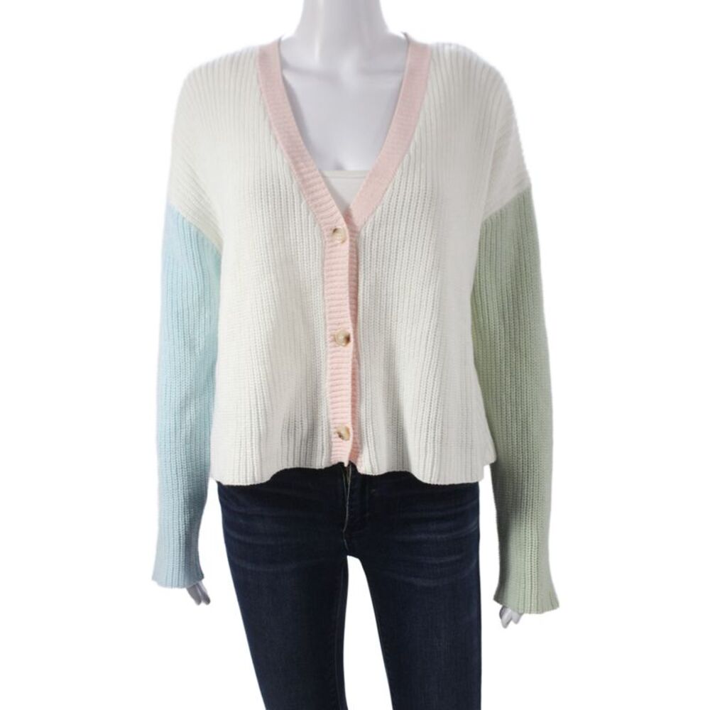 Blue Rain Women Cardigan Blue V-Neck Long Sleeve Solid 60% Cotton Fall Size S